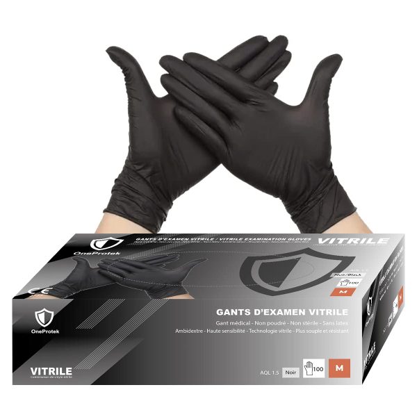 gants en nitrile OneProtek, une solution innovante offrant la combinaison parfaite de confort, de durabilité et de polyvalence. Ces gants jetables sont fabriqués à partir d'un matériau hybride de nitrile et de vinyle, offrant les avantages recherchés du nitrile tout en conservant l'aspect économique du vinyle. Boîte de 100 Gants en Nitrile 5 tailles : XS/S/M/L/XL