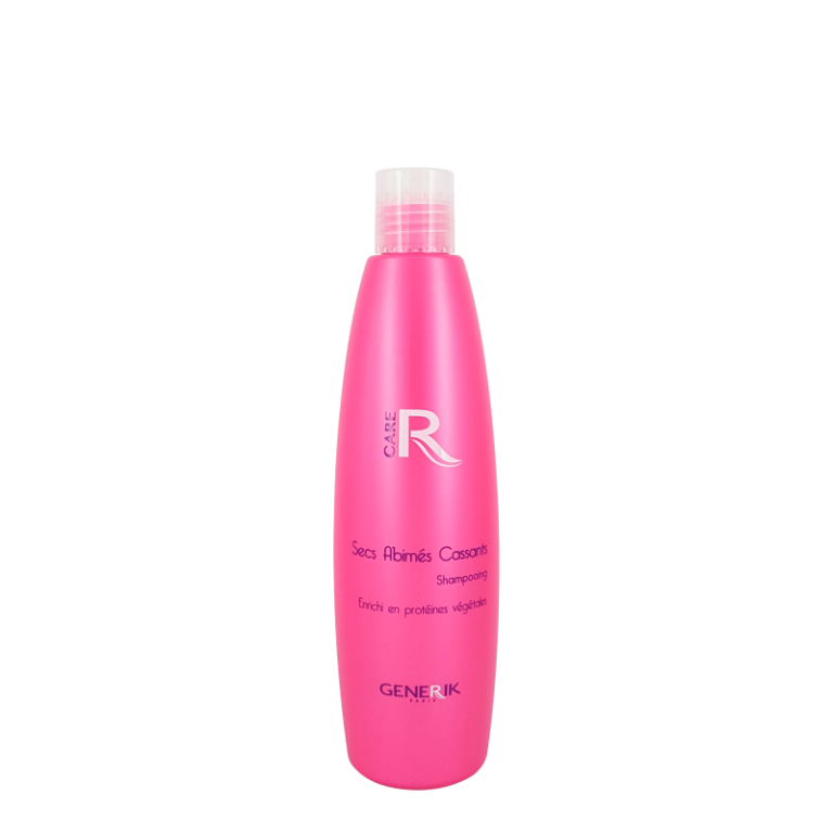 Shampooing abimes secs cassants - GENERIK  est enrichi en kératine, acides aminés et protéine de lait : il restructure, renforce la fibre capillaire et apporte douceur, force et brillance aux cheveux.