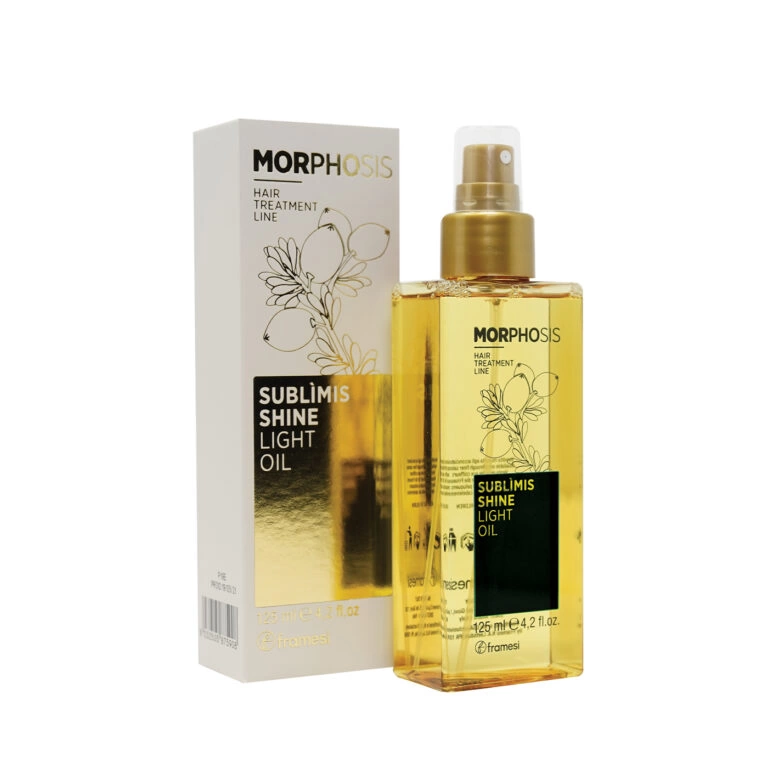 Sublìmis Shine Light Oil 125ml de Framesi. Ce traitement innovant redéfinit la brillance capillaire en offrant une luminosité incomparable sans alourdir vos cheveux.