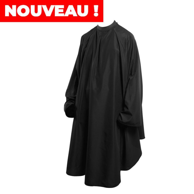 Poncho Barber avec col en silicone Flean'up : Le Barbier Flean'Up : fini les poils de barbe et les cheveux dans le cou ! Le Barbier Flean'Up englobe le fauteuil et offre une protection maximale du client grâce à son col en silicone 100% hermétique aux poils de barbe et petits cheveux.