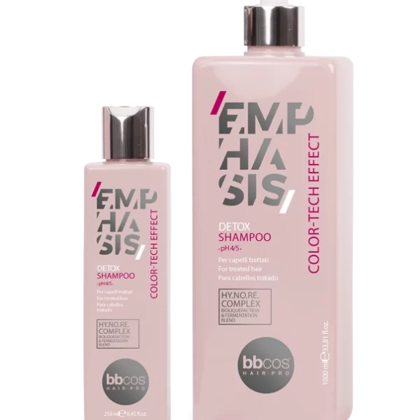 Color-tech Shampoo - Emphasis, appelé également Detox Shampoo est le shampooing révolutionnaire spécialement conçu pour répondre aux besoins des cheveux colorés, décolorés et soumis à des traitements techniques.